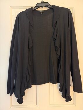 Talbots Black Ruffle-Trim Open Cardigan